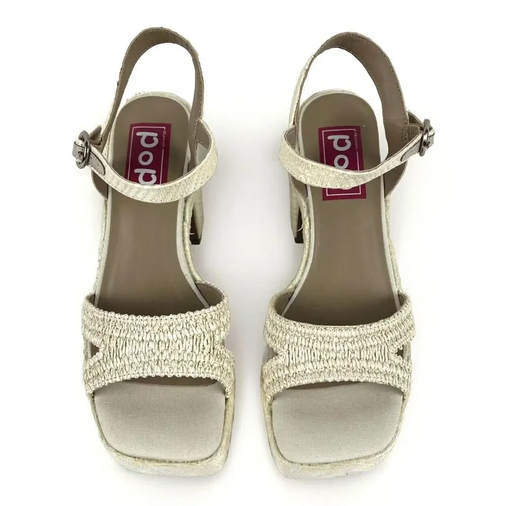 Natural Womens Chunky Platform Heels Sandals white open Toe Ankle Strap SZ 8.5